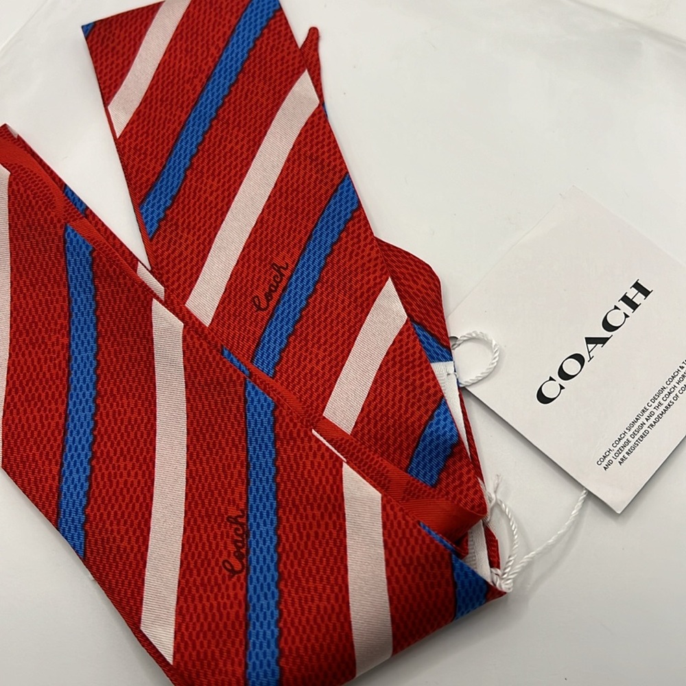 Coach NTW Red Stripe 100% Silk Scarf
